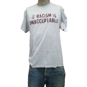 Racism Is Unacceptable T-Shirt Gray Size Large Peace Activist